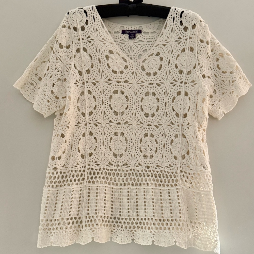 Elegant Light Cream Crocheted Top